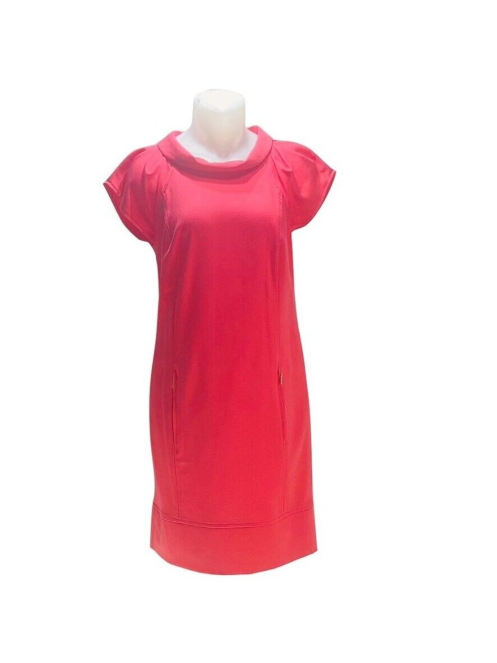 Stylish Pink Cap Sleeve Shift Dress With Cowl Neck & Back Zipper